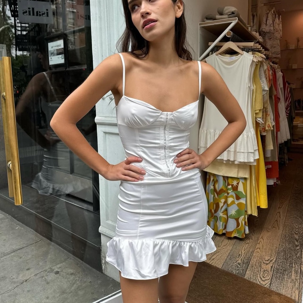 Isalis White Satin Mini Dress